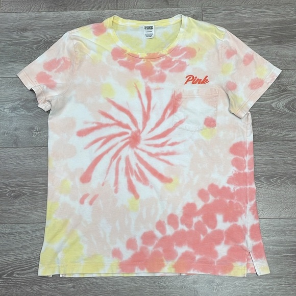 PINK Victoria's Secret Short Sleeve Pocket Campus Tee Tie Dye L - Picture 3 of 12